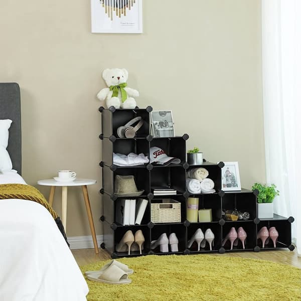 Rootz 16 Cube Black säilytyslokero - Kuutiojärjestäjä - Modulaarinen säilytystila - PP-muovipaneelit - Metallilankakehys - ABS-muoviliittimet - 153cm