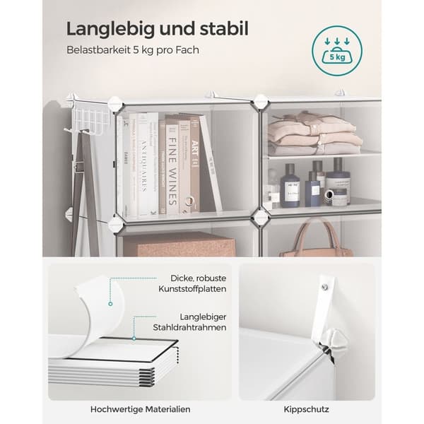 Rootz White 8 Cube -säilytysjärjestelmä - Kuutiojärjestäjä - Kuution säilytysyksikkö - ABS-muoviliitin - PP-muovilevy - Teräsrunko - 32cm x 124cm x 94