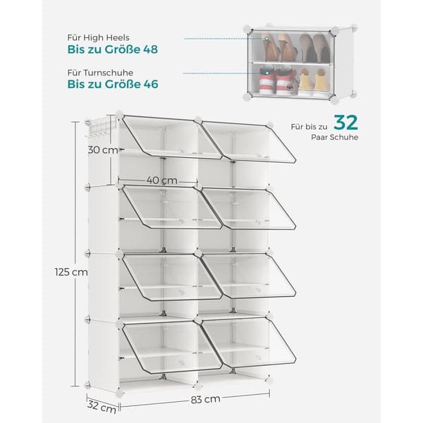 Rootz White 8 Cube -säilytysjärjestelmä - Kuutiojärjestäjä - Kuution säilytysyksikkö - ABS-muoviliitin - PP-muovilevy - Teräsrunko - 32cm x 124cm x 94