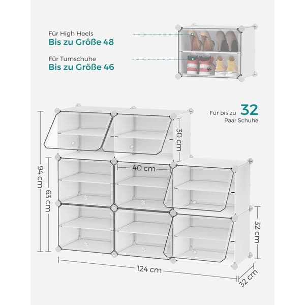 Rootz White 8 Cube -säilytysjärjestelmä - Kuutiojärjestäjä - Kuution säilytysyksikkö - ABS-muoviliitin - PP-muovilevy - Teräsrunko - 32cm x 124cm x 94