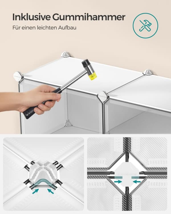 Rootz White 12 Cube -säilytysjärjestelmä - Kaappijärjestäjä - Kuutiojärjestäjä - ABS-muoviliitin - PP-muovilevy - Teräsrunko - 32cm x 83cm x 187cm - T