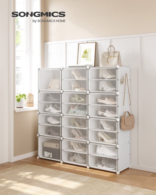 Rootz White 12 Cube -säilytysjärjestelmä - Kaappijärjestäjä - Kuutiojärjestäjä - ABS-muoviliitin - PP-muovilevy - Teräsrunko - 32cm x 83cm x 187cm - T