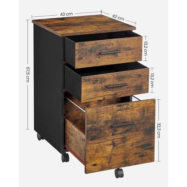 Rootz Vintage Ruskea-Musta Arkistokaappi - Säilytyskaappi - Lastulevy - Polyesteri - Tilava - Kestävä - Tyylikäs - 43cm x 42cm x 67,5cm