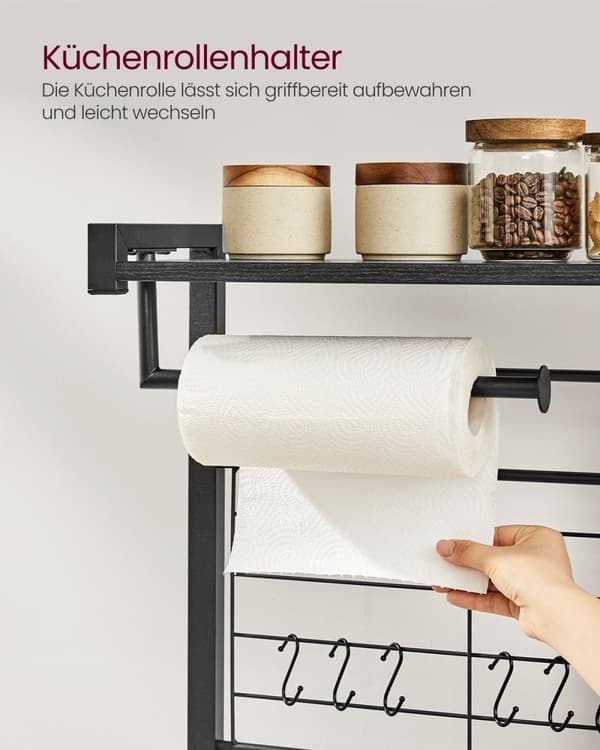 Rootz Ebony-Black Kitchen Baker's Rack - Säilytysteline - Järjestäjä - Lastulevy ja teräs - 42 cm x 90 cm x 167,3 cm - Raskas - Monikäyttöinen - Tilaa