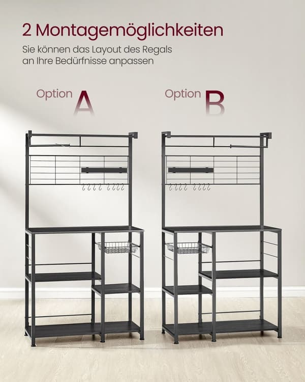 Rootz Ebony-Black Kitchen Baker's Rack - Säilytysteline - Järjestäjä - Lastulevy ja teräs - 42 cm x 90 cm x 167,3 cm - Raskas - Monikäyttöinen - Tilaa