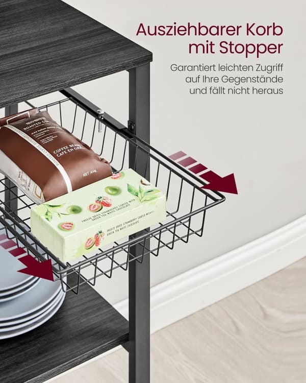 Rootz Ebony-Black Kitchen Baker's Rack - Säilytysteline - Järjestäjä - Lastulevy ja teräs - 42 cm x 90 cm x 167,3 cm - Raskas - Monikäyttöinen - Tilaa
