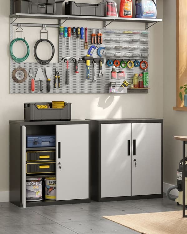Rootz stålmetalskab - Opbevaringsorganisator - Justerbare hylder - Heavy Duty - Sølv-sort - 40 cm x 80 cm x 90 cm