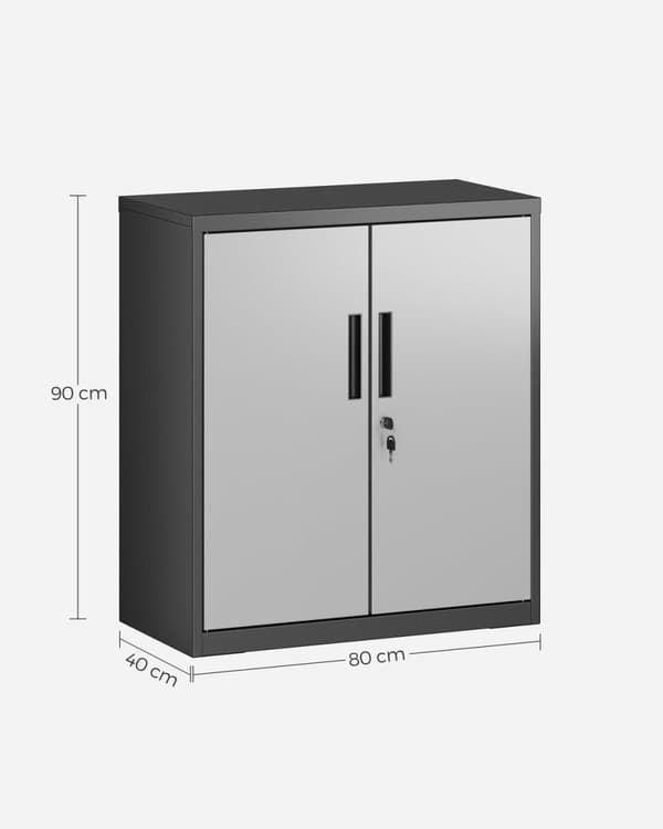 Rootz stålmetalskab - Opbevaringsorganisator - Justerbare hylder - Heavy Duty - Sølv-sort - 40 cm x 80 cm x 90 cm