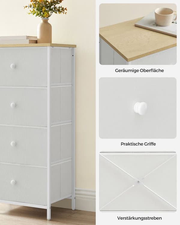 Rootz White Oak Förvaringsskåp - Spånskiva Stål Non-Woven Tyg - Stor kapacitet - Lättvikt - Enkel montering - 30cm x 45cm x 91,7cm