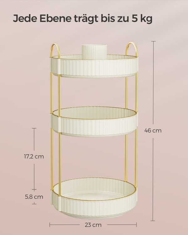Rootz 3-lags bakkeorganisering - Opbevaringsstativ - Metalreol - Letvægts - Pladsbesparende - Skyhvid - 23 cm x 23 cm x 46 cm