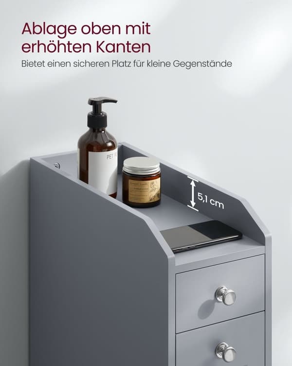 Rootz Dove Grey smalt badrumsskåp - Förvaringsskåp - Organizer - MDF-material - Lättvikt - Utrymmesbesparande - Enkel montering - 40cm x 18cm x 70cm