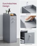 Miniatyrbild 7 av 8: Rootz Dove Grey smalt badrumsskåp - Förvaringsskåp - Organizer - MDF-material - Lättvikt - Utrymmesbesparande - Enkel montering - 40cm x 18cm x 70cm