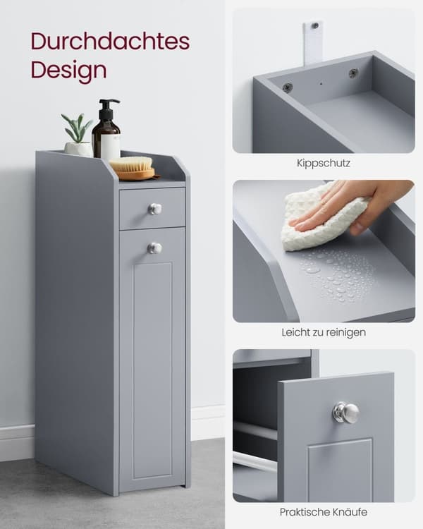 Rootz Dove Grey smalt badrumsskåp - Förvaringsskåp - Organizer - MDF-material - Lättvikt - Utrymmesbesparande - Enkel montering - 40cm x 18cm x 70cm