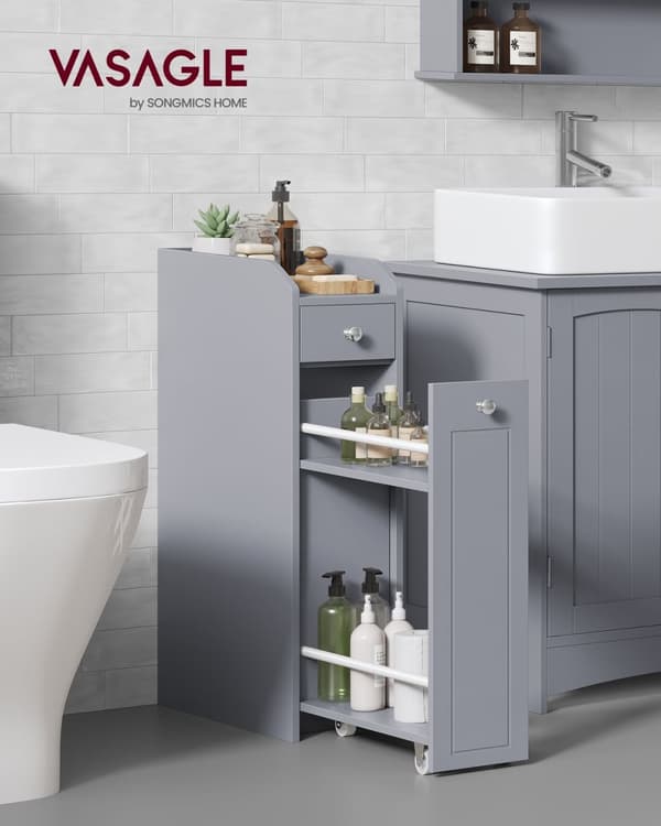 Rootz Dove Grey smalt badrumsskåp - Förvaringsskåp - Organizer - MDF-material - Lättvikt - Utrymmesbesparande - Enkel montering - 40cm x 18cm x 70cm
