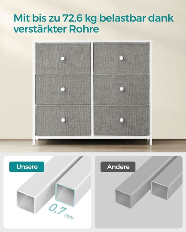 Rootz kommode med 3 skuffer - Opbevaringsskab - Kommode - Lysegrå hvid - Spånplade stål ikke-vævet stof - 30 cm x 80 cm x 71 cm - 10,2 kg Maks. vægt -