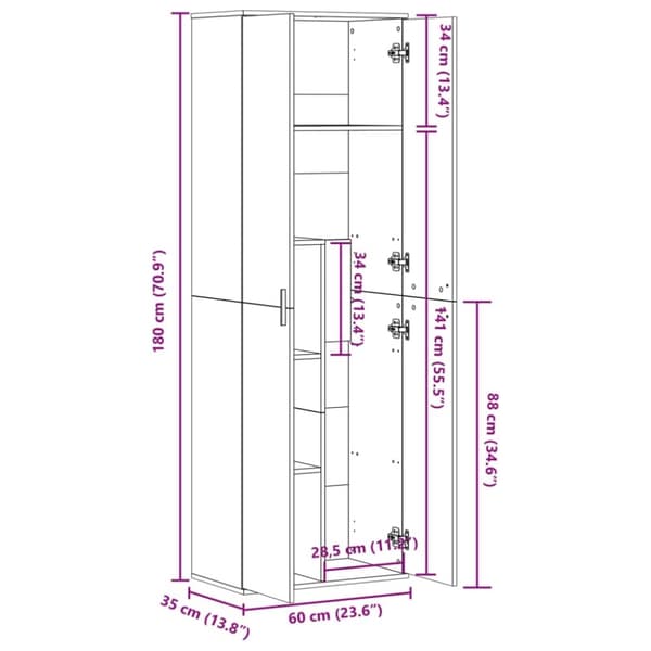 vidaXL højskab 60x35x180 cm konstrueret træ sort