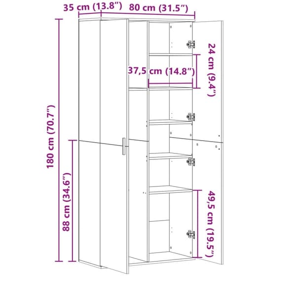vidaXL Högskåp vit 80x35x180 cm konstruerat trä