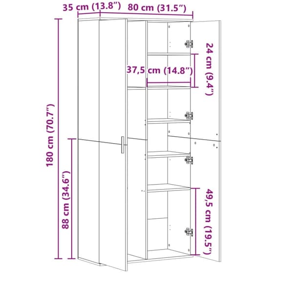 vidaXL Kaappi musta 80x35x180 cm tekninen puu