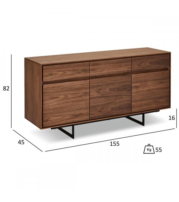 Rootz-sekki - Säilytyskaappi - Buffetpöytä - Runsaasti säilytystilaa, Pehmeä sulkeminen, Laadukkaat materiaalit - 155cm x 45cm x 82cm - Pähkinäviimeis