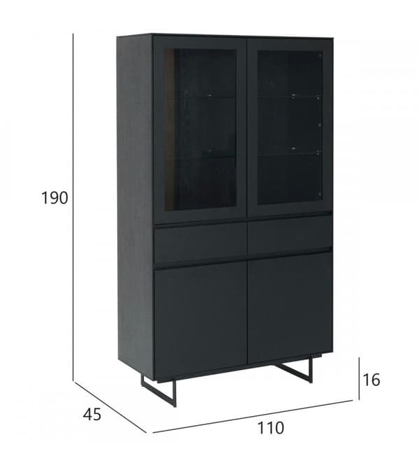 Rootz Vitrinskåp - Förvaringsskåp - Vitrinenhet - Gott om förvaring, Soft Close-system, integrerad LED-belysning - 110 cm x 45 cm x 190 cm - Svart ekf