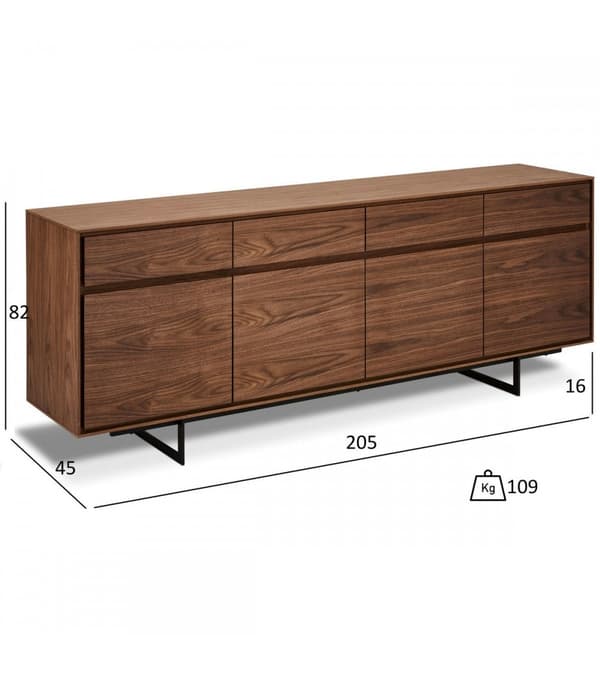 Rootzin 4-ovinen senkki - Säilytyskaappi - Buffetpöytä - Runsaasti säilytystilaa - Ylivoimainen rakennuslaatu - Pehmeä sulkemismekanismi - 205 cm x 45