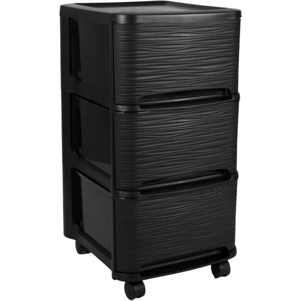 EDA PLASTIQUE Förvaringstorn - 3 lådor 14 L Stendekor med hjul - Svart - 32 x 37 x 61 cm