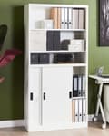 Miniatyrbillede 2 af 11: Opbevaringsskab Hvidt metalstålskab med åbne hylder 2 døre Hjemmekontor Moderne stil