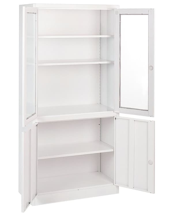 Vitriinikaappi valkoinen teräs 90 x 40 x 185 cm lasiovilla hyllyillä lukittava työtilan industriaalinen tyyli