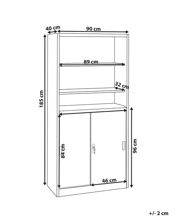 Toimistokaappi valkoinen teräs 90 x 40 x 185 cm liukuovilla hyllyillä lukittava työtilan industriaalinen tyyli