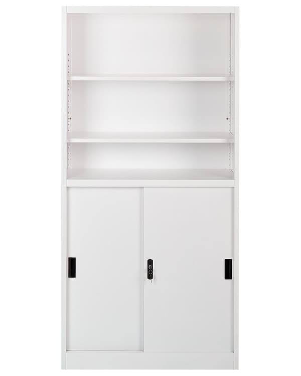 Toimistokaappi valkoinen teräs 90 x 40 x 185 cm liukuovilla hyllyillä lukittava työtilan industriaalinen tyyli