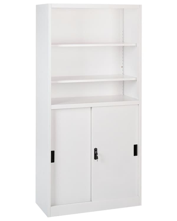 Toimistokaappi valkoinen teräs 90 x 40 x 185 cm liukuovilla hyllyillä lukittava työtilan industriaalinen tyyli