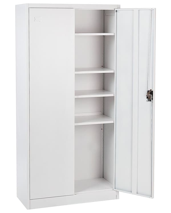 Kontorsskåp Vit Metall 90 x 40 x 184 cm med Skjutdörrar Hyllplan Låsbara Industriell Stil