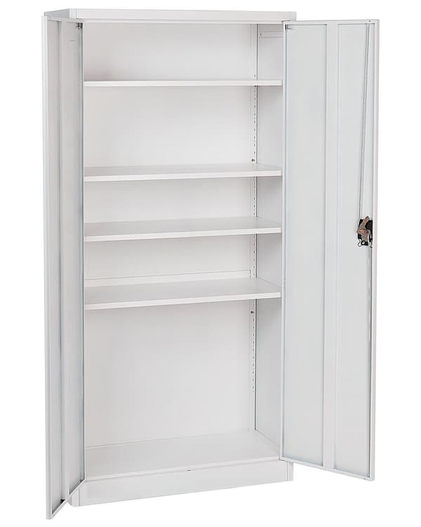 Kontorsskåp Vit Metall 90 x 40 x 184 cm med Skjutdörrar Hyllplan Låsbara Industriell Stil