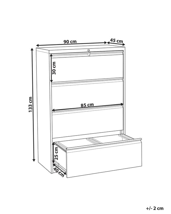 Kontorsskåp med 4 Låsbara Lådor Vit Metall 90 x 45 x 133 cm Arbetsrum Kontor Garage Industriell Modern Stil