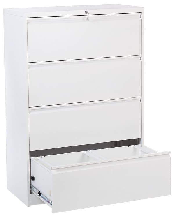 Kontorsskåp med 4 Låsbara Lådor Vit Metall 90 x 45 x 133 cm Arbetsrum Kontor Garage Industriell Modern Stil