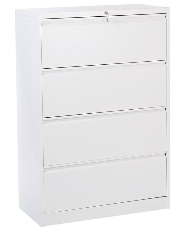 Kontorsskåp med 4 Låsbara Lådor Vit Metall 90 x 45 x 133 cm Arbetsrum Kontor Garage Industriell Modern Stil