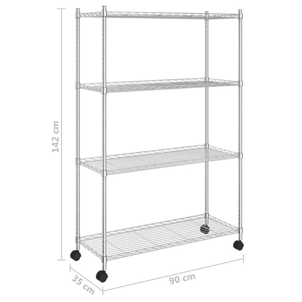 opbevaringsstativ med hjul 90x35x142 cm 200 kg 4 niveauer krom