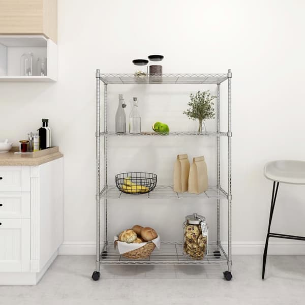 opbevaringsstativ med hjul 90x35x142 cm 200 kg 4 niveauer krom