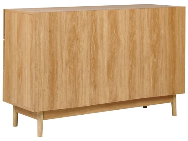 Kommode lys spånplade fyrretræsben 120 x 42 x 76 cm rattan net med skuffer boho rustik stil