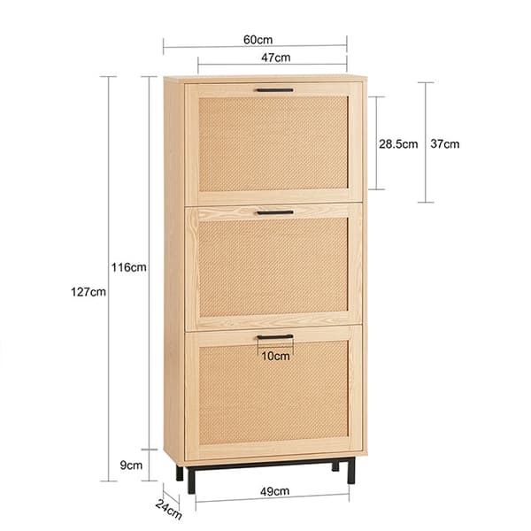 Rootz-kenkäkaappi - Sisääntulon järjestäjä - Kenkäsäilytys - MDF(PDF) - PVC-rottinki - Metalli - 60cm x 127cm x 24cm