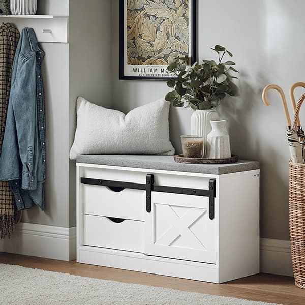 Rootz opbevaringsbænk med skydedør - MDF PB-materiale - Justerbar hylde - To skuffer - 80 cm x 49 cm x 30 cm