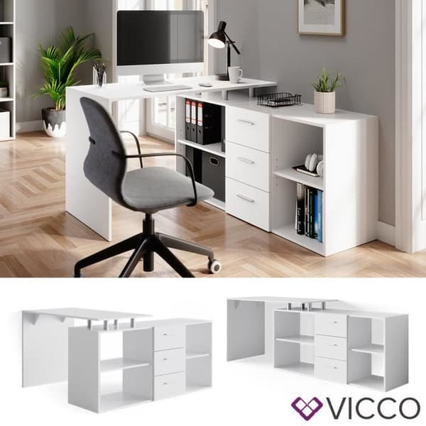 VICCO Dante hörnskrivbord - Vit - 120x75x145cm - Asymmetriskt