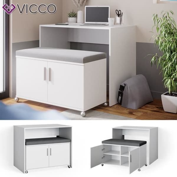 VICCO Flona skrivbord - Kontorsbord och vadderad bänk - Vit - Modernt - Design