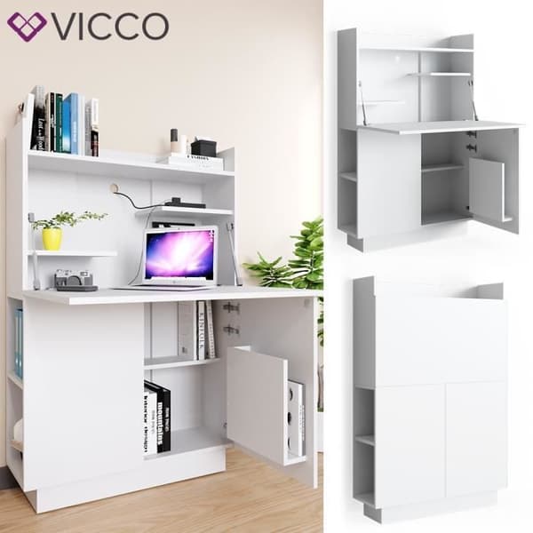 Sekreterare - VICCO - Alena - Vit - Kontorsmöbler - Arkivskåp - PC-bord