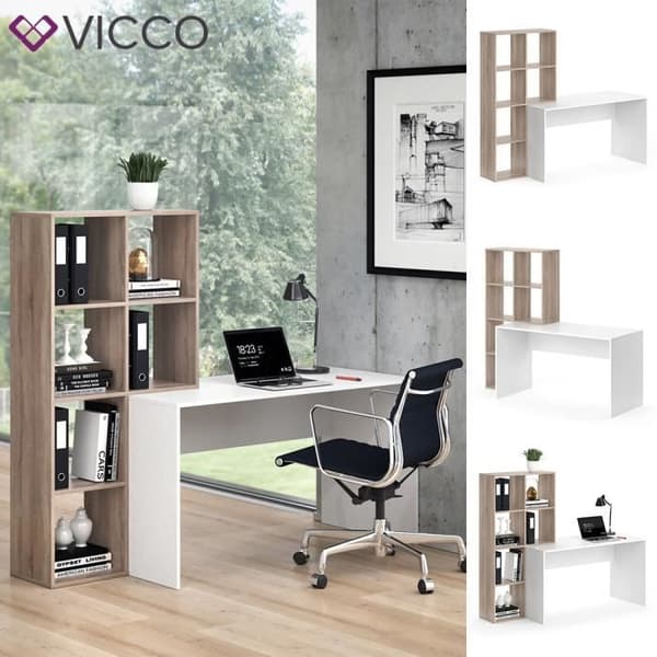 Skrivbord + hyllset - VICCO - Mara - Vit - Sonoma - Contemporary - Design