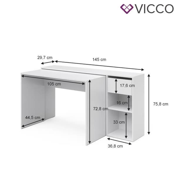 VICCO Ben utdragbart datorbord - Vit - 145 x 75,8 x 46,4 cm - Trä - Spånskiva