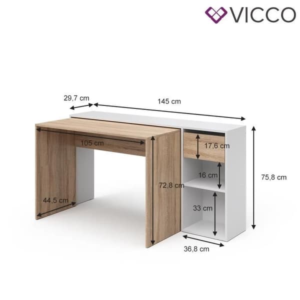 VICCO Ben Datorbord - Utdragbart - Arbetsbord - Vit/Sonoma