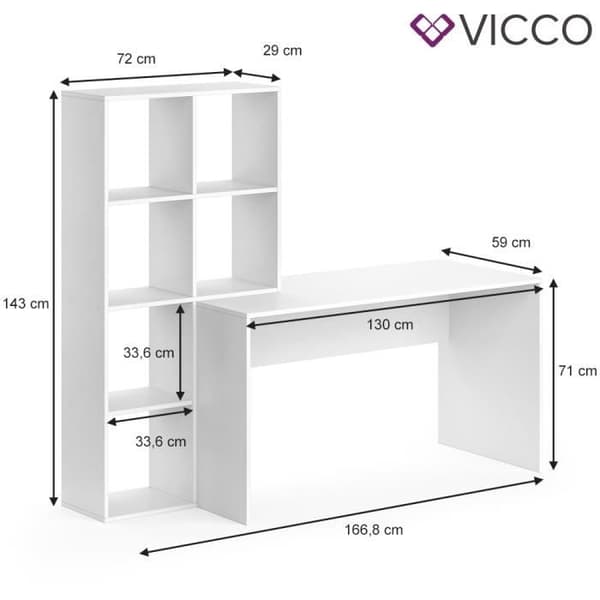 Skrivbord + hyllset - VICCO - Mara - Vit - Contemporary - Design