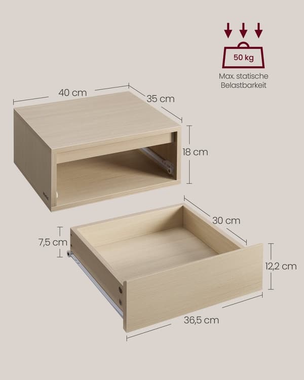 Rootz 2-delt sengebord - Natbord - Flydende skuffer - Træspånplade - MDF - 35cm x 40cm x 18cm