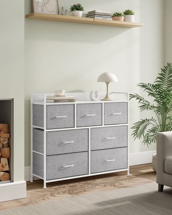 Rootz Dove Grey Cloud Hvid kommode - Spånplade Stålstof - Opbevaringsskuffer - 28,5 cm x 98 cm x 85 cm
